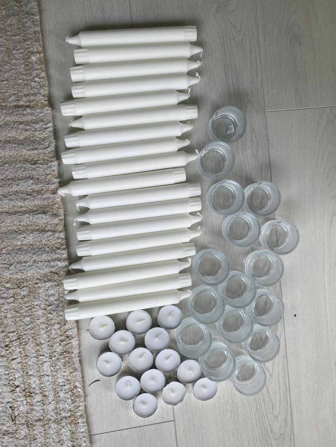 White Taper Candles & Tealights with Glass Holders