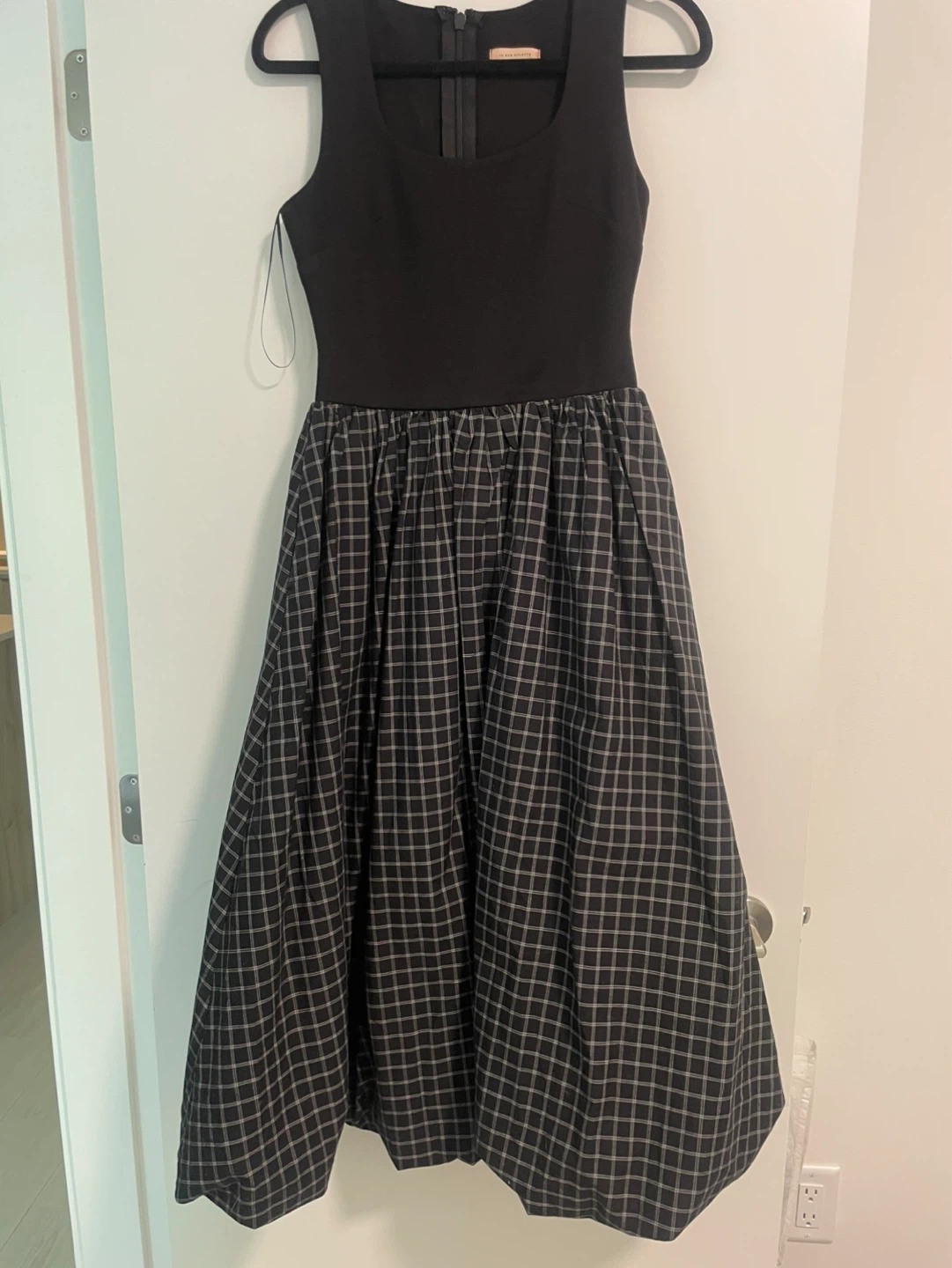 12 Rue Colette Black & Grey Plaid Midi Dress