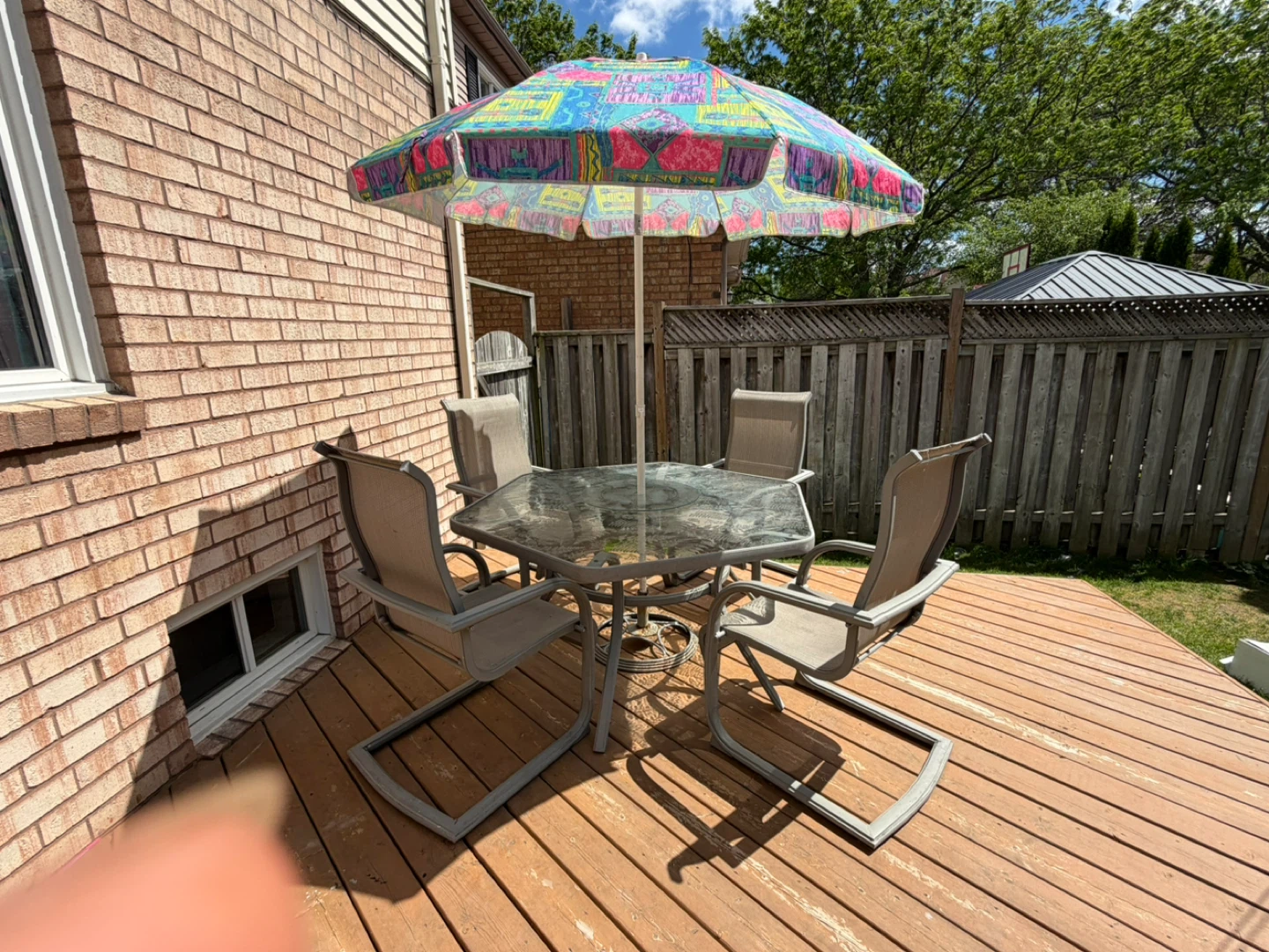 Glass patio dining set with 4 chairs and umbrella - photo 3