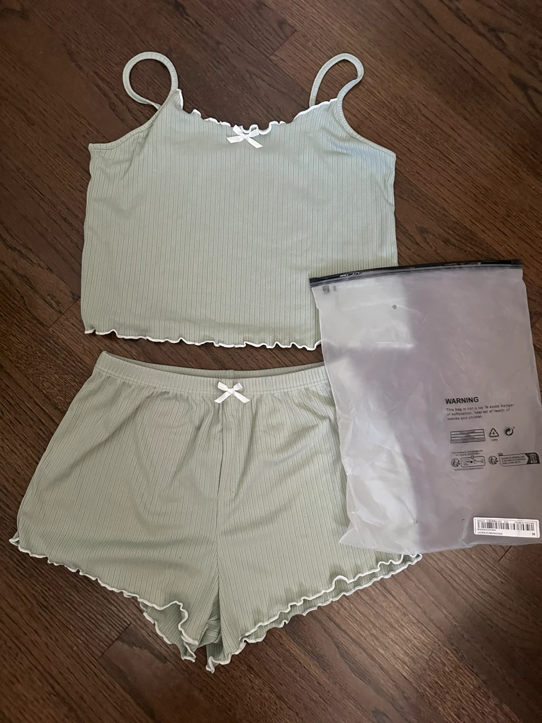 SHEIN Ribbed Pajama Set - Mint Green - Size M