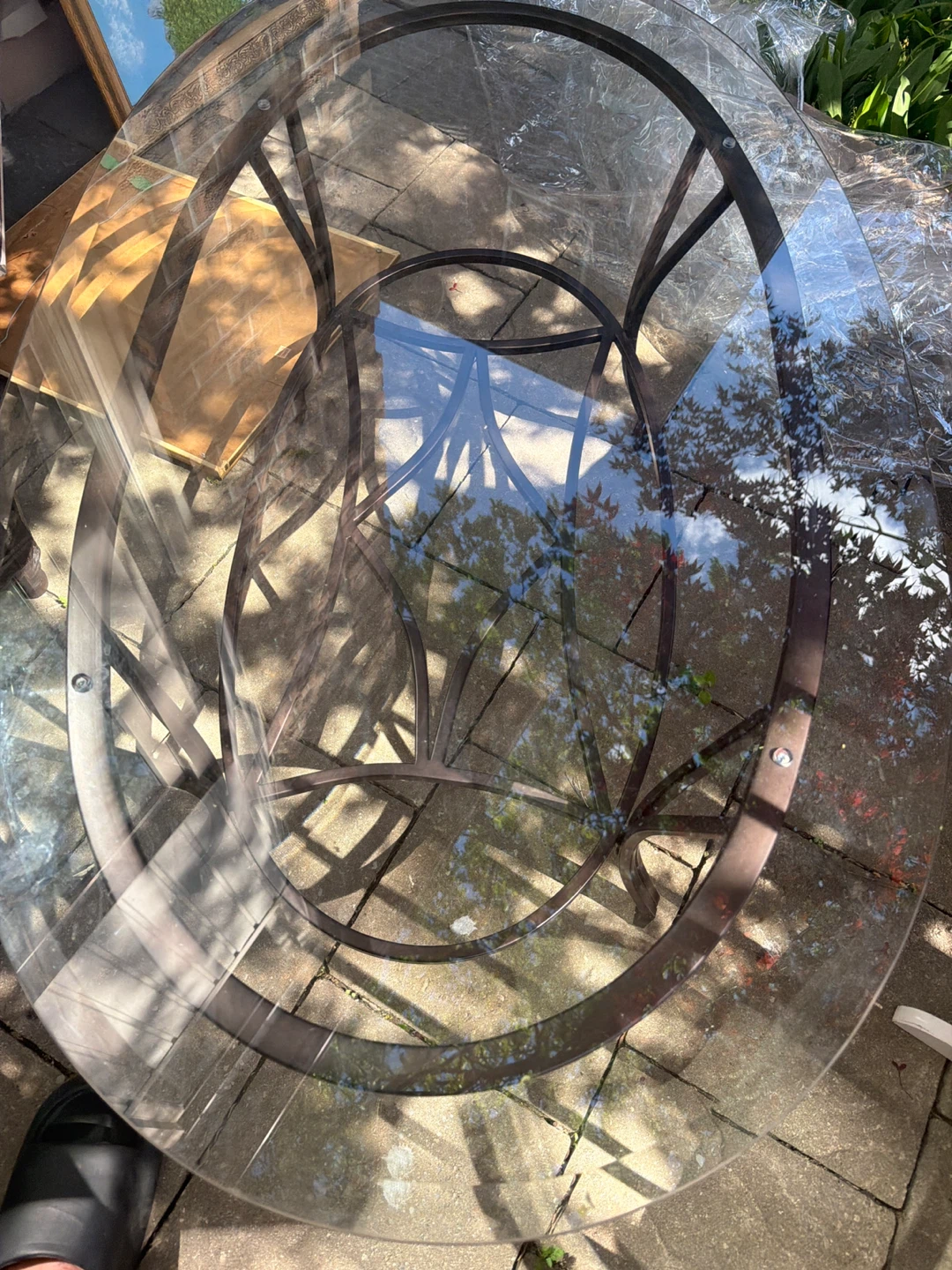 Glass and Metal Oval Coffee Table