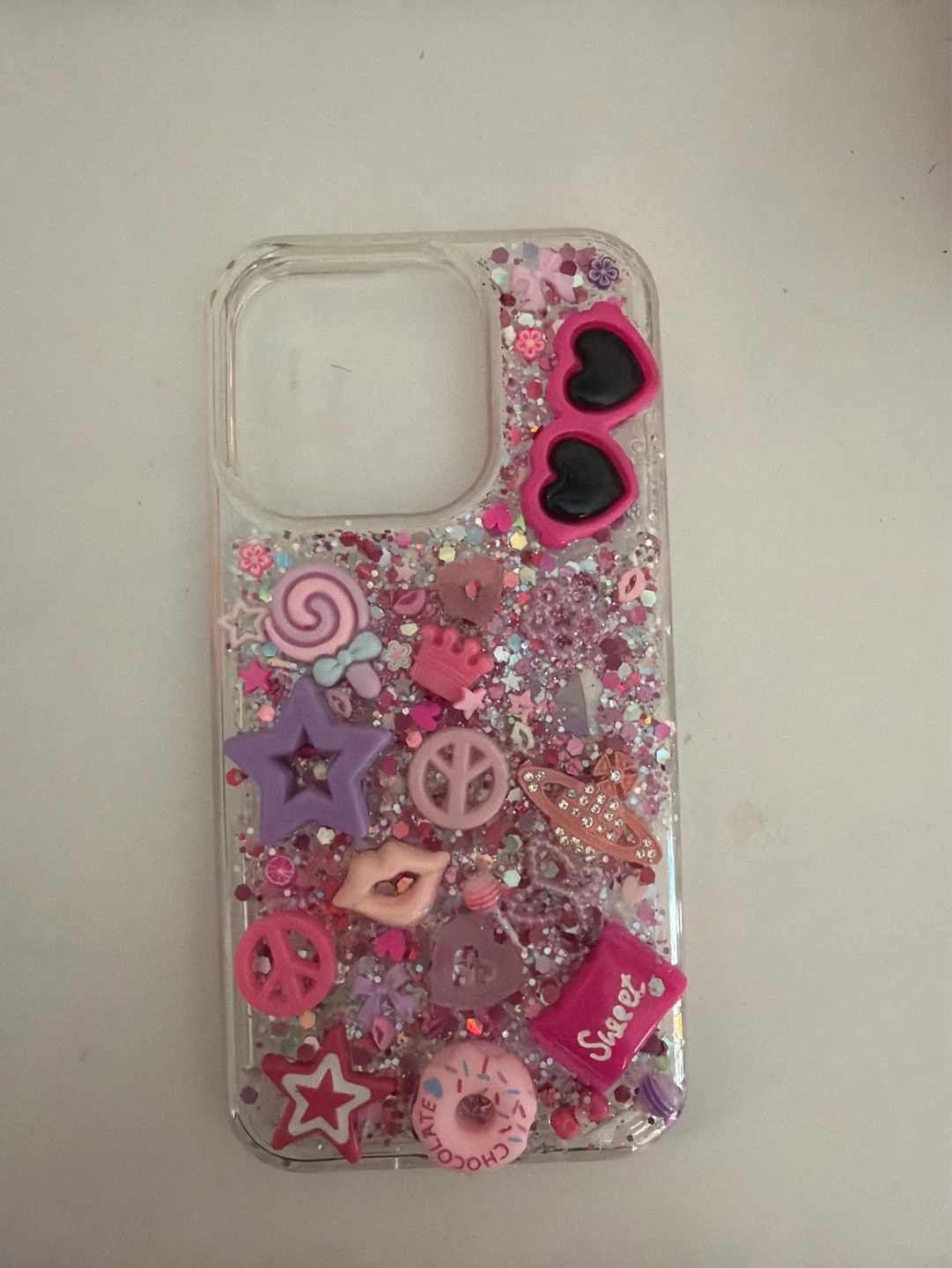 Pink Glitter Phone Case with Charms