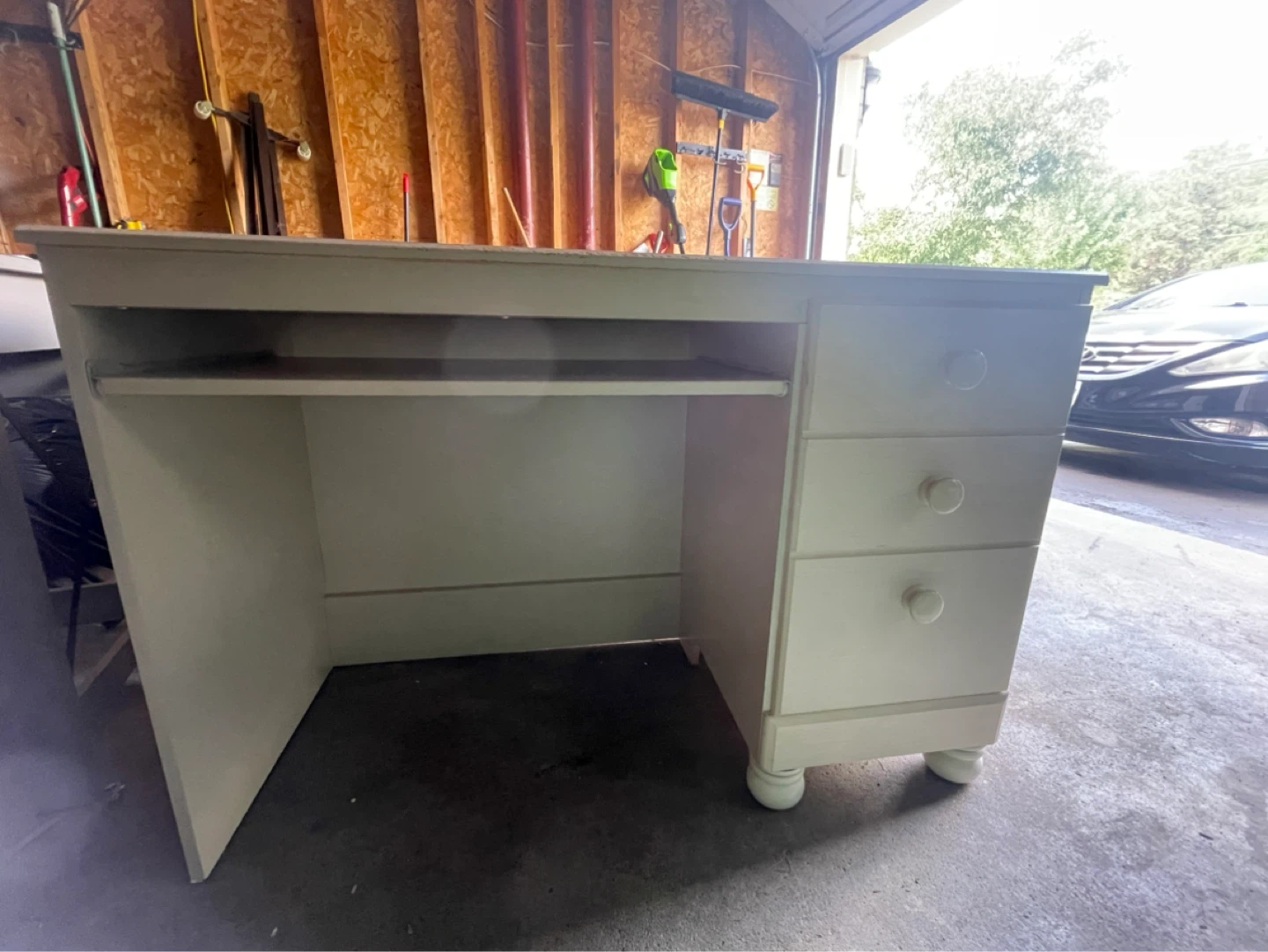 White Desk with Drawers and Keyboard Tray