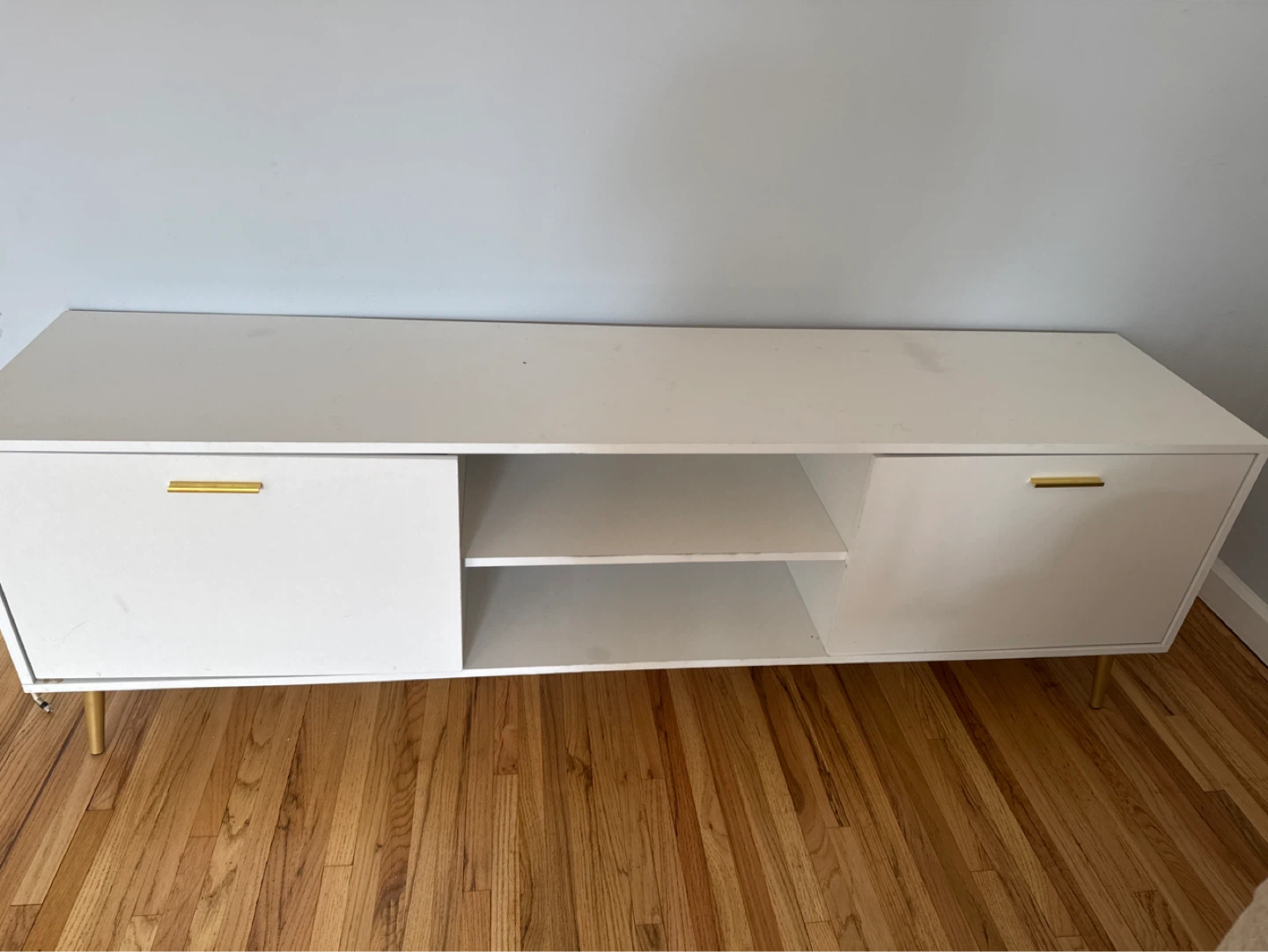 White TV Stand with Gold Legs