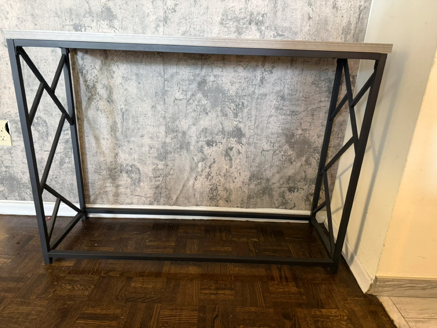 Console Table - Faux Wood Top, Black Metal Frame