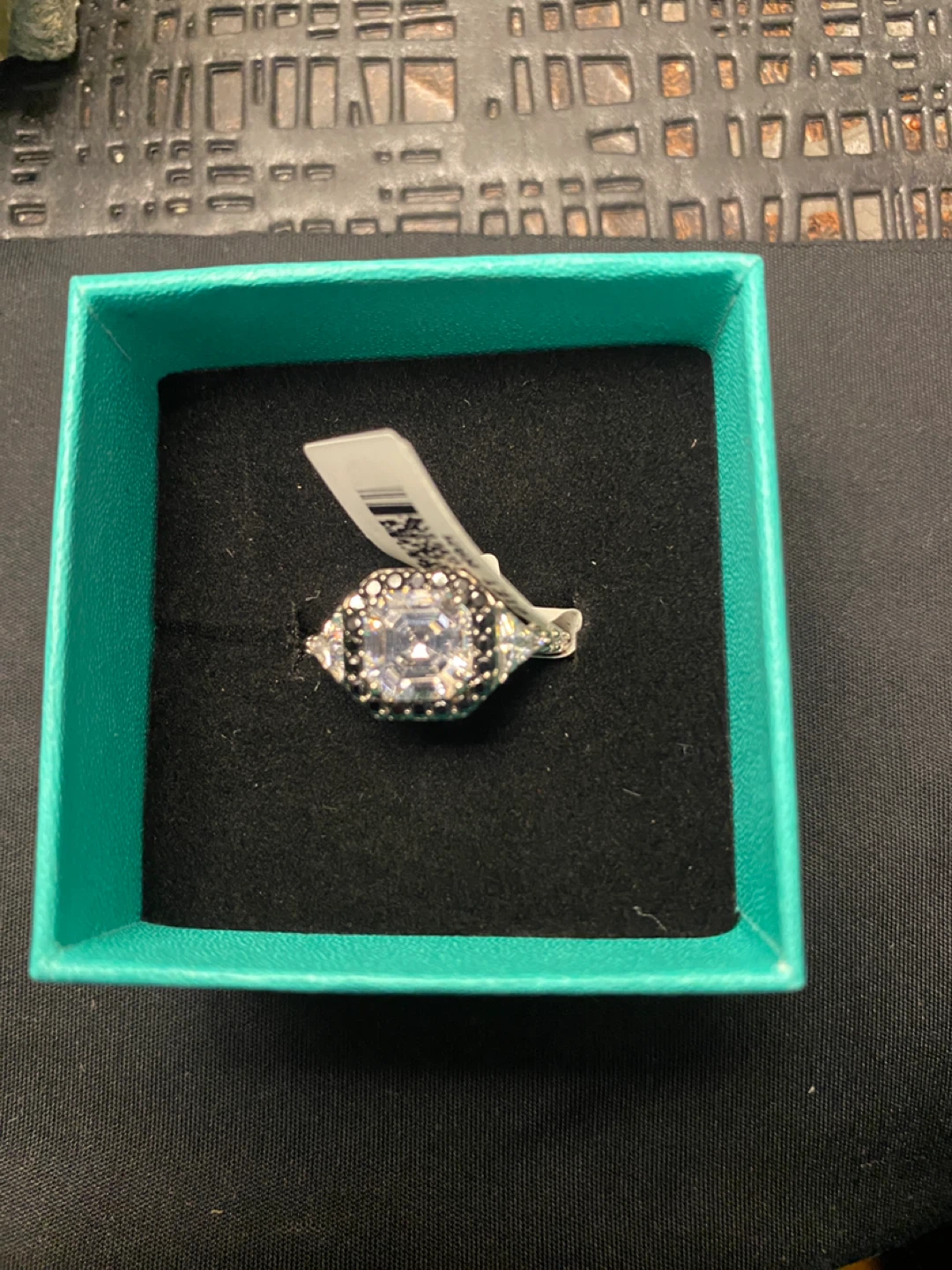 White and black Cz rhodium over silver asscher cut
