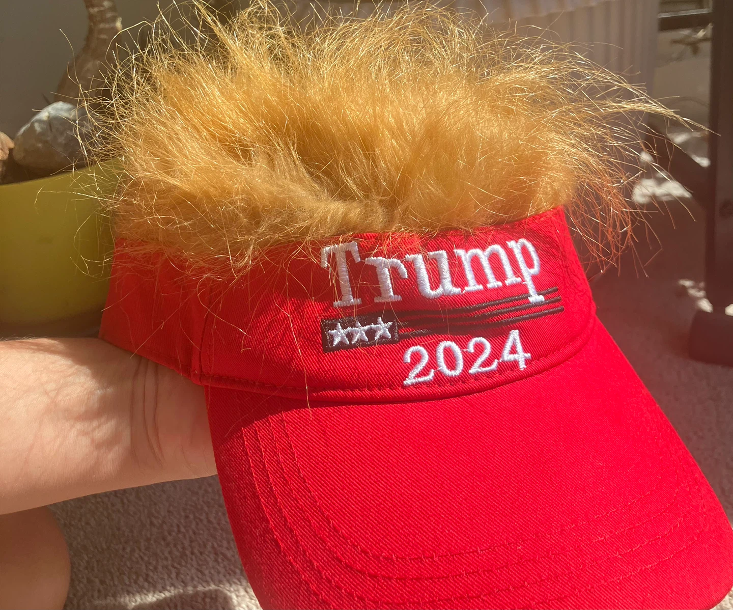 Red Trump Hat 😅 Gag Gift 🆕SET OF 3 Hat with Hair! - photo 2