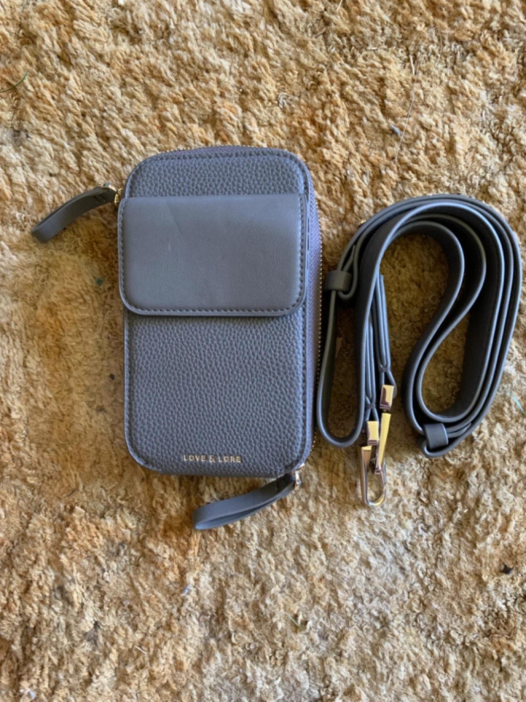 Love & Lore Grey Pebble Leather Crossbody Bag