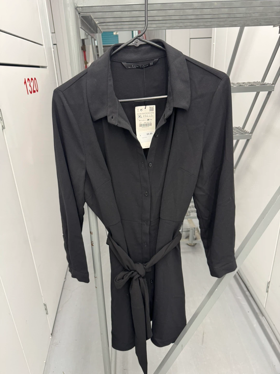 ZARA WOMAN Black Button-Down Shirt Dress with Belt - XL - photo 2