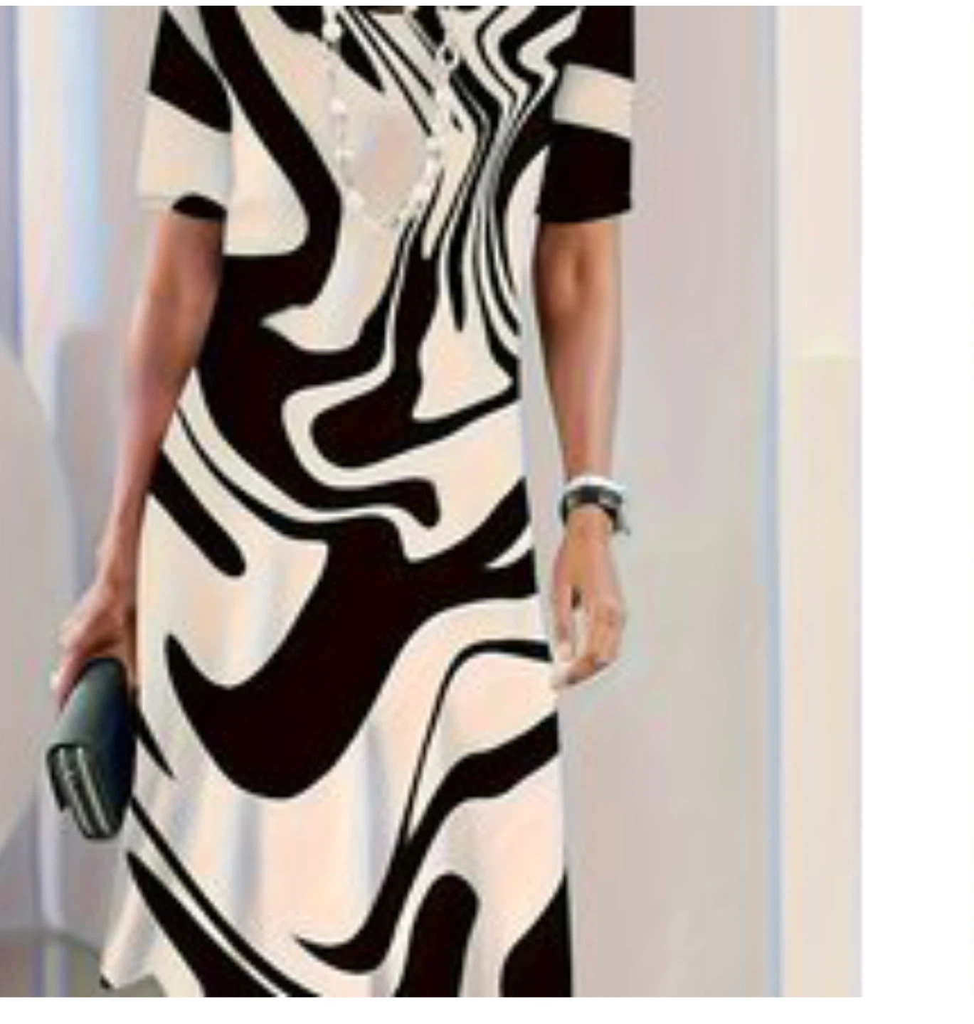 Black and White Swirl Print  Dress - XXL