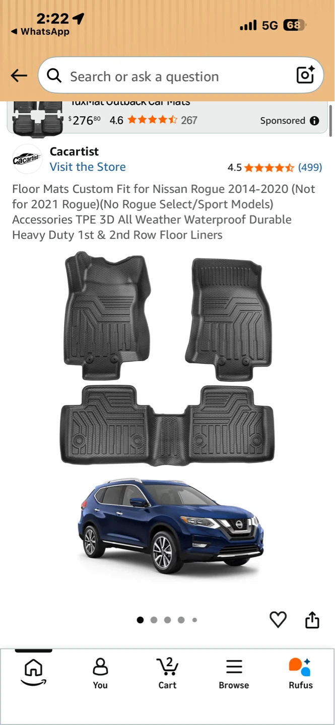 Cacartist Custom Floor Mats for Nissan Rogue 2014-2020