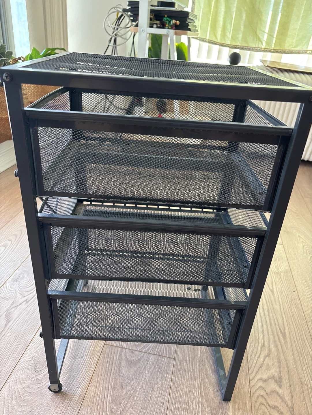 Black Mesh Rolling Cart with 4 Drawers