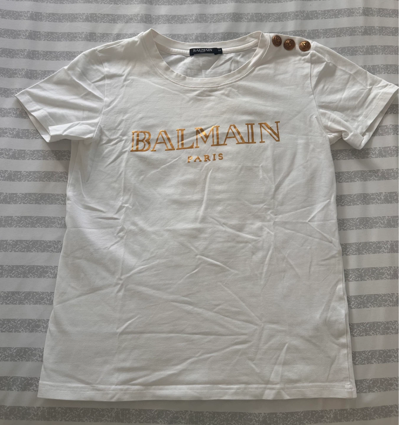 White T-Shirt with Gold Buttons size S