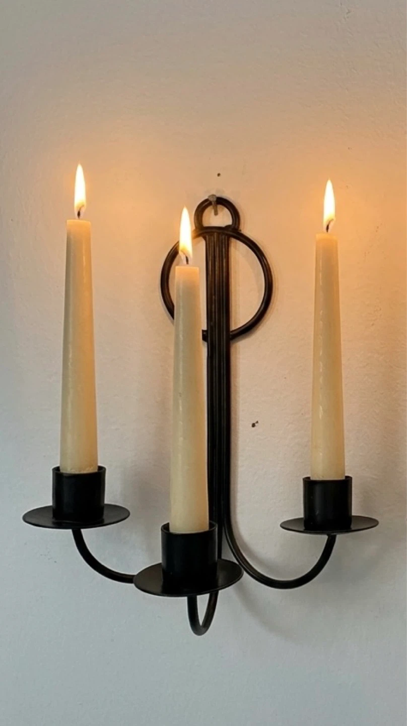 Black Metal 3-Arm Candle Sconce Wall Holder - photo 3