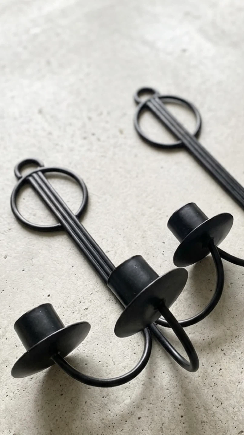 Black Metal 3-Arm Candle Sconce Wall Holder - photo 2