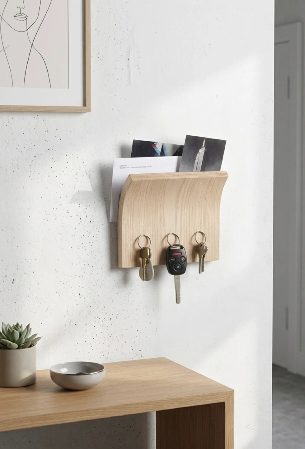 Wood Key Holder with Mail Sorter