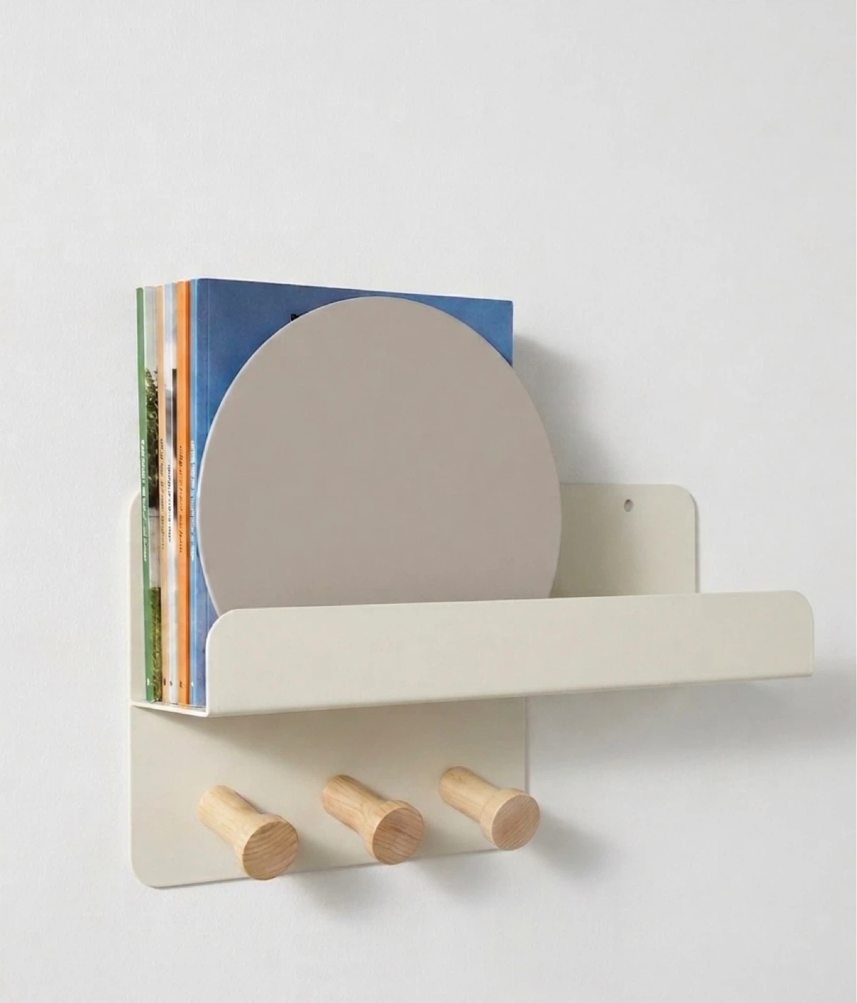 Wall-mounted shelf with hooks