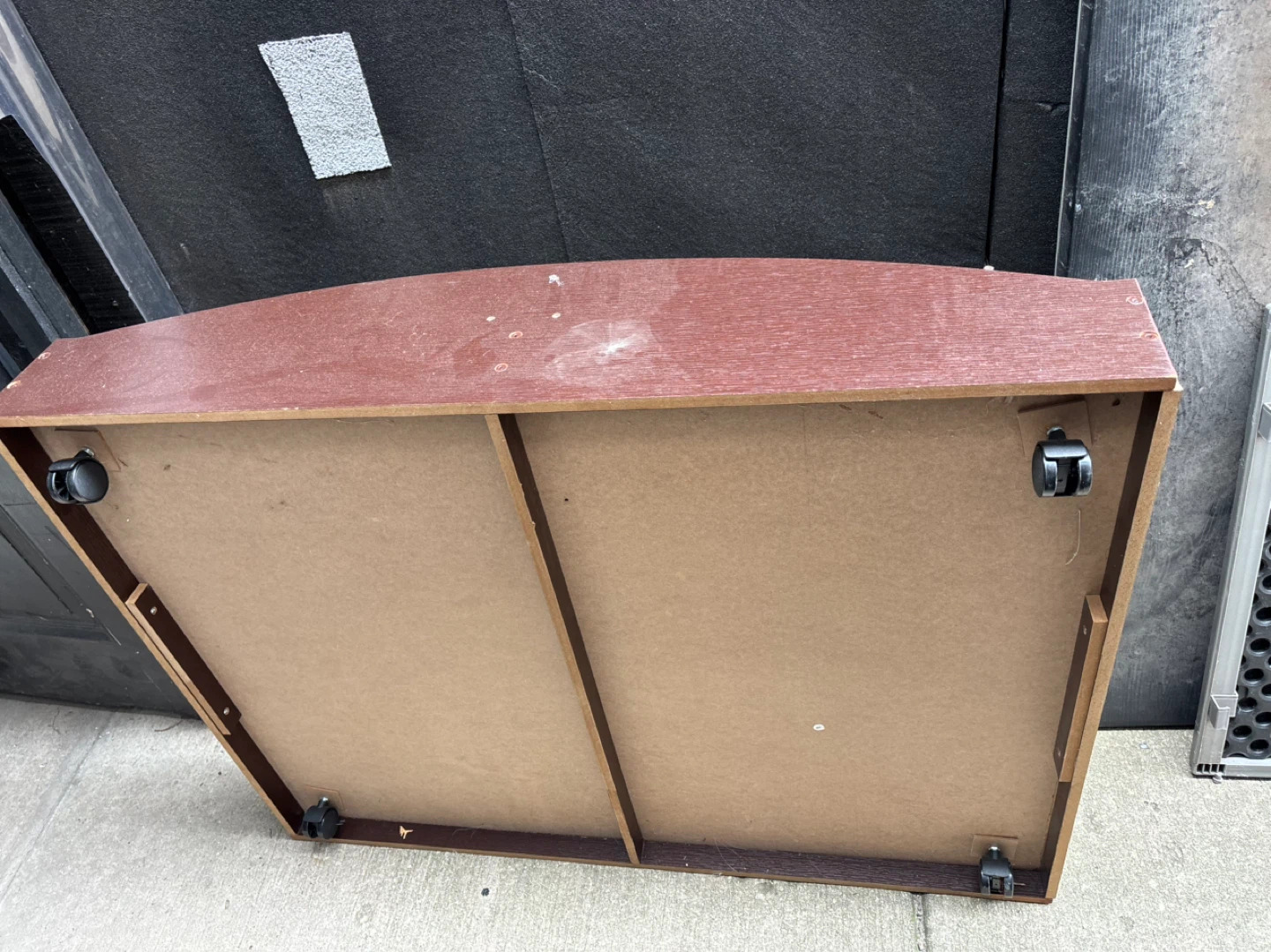 Brown wood storage with wheels