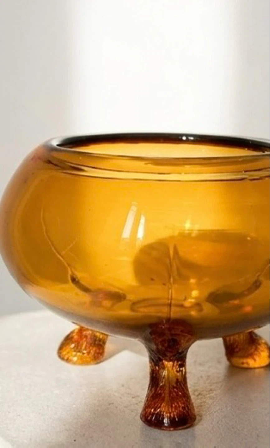 Vintage Flowerite Amber Glass Footed Bowl - photo 2