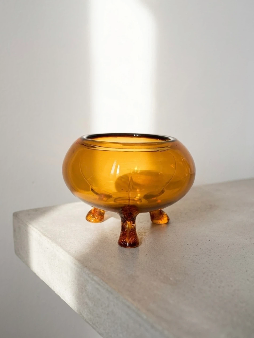 Vintage Flowerite Amber Glass Footed Bowl