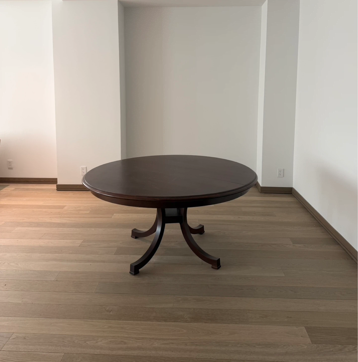 Dark Wood Round Dining Table with Extension Leaf