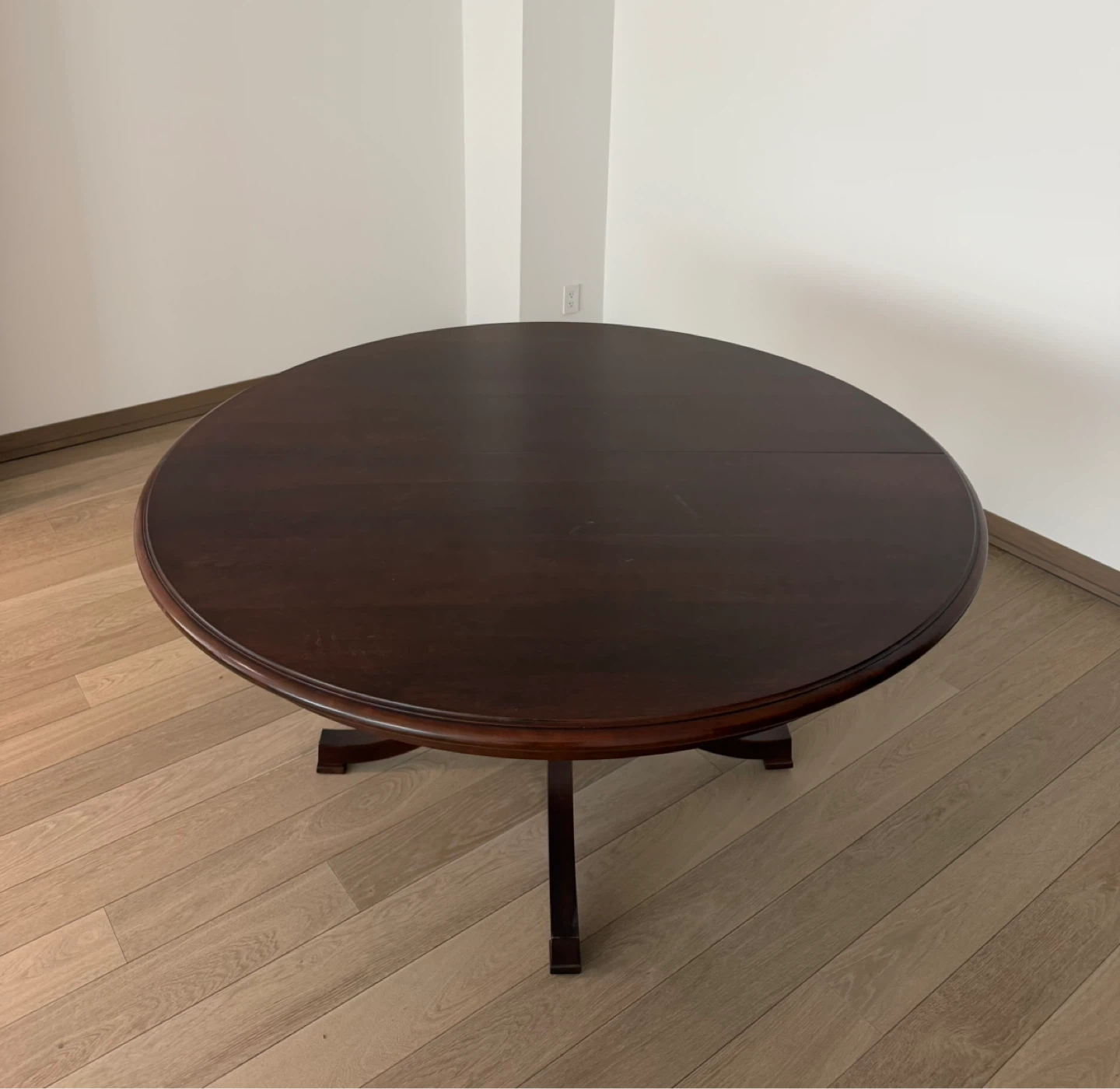 Dark Wood Round Dining Table with Extension Leaf - photo 2
