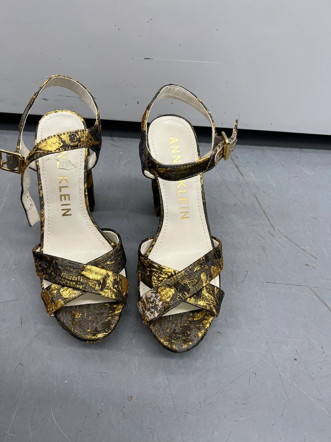 Anne Klein Black & Gold Floral Platform Heels