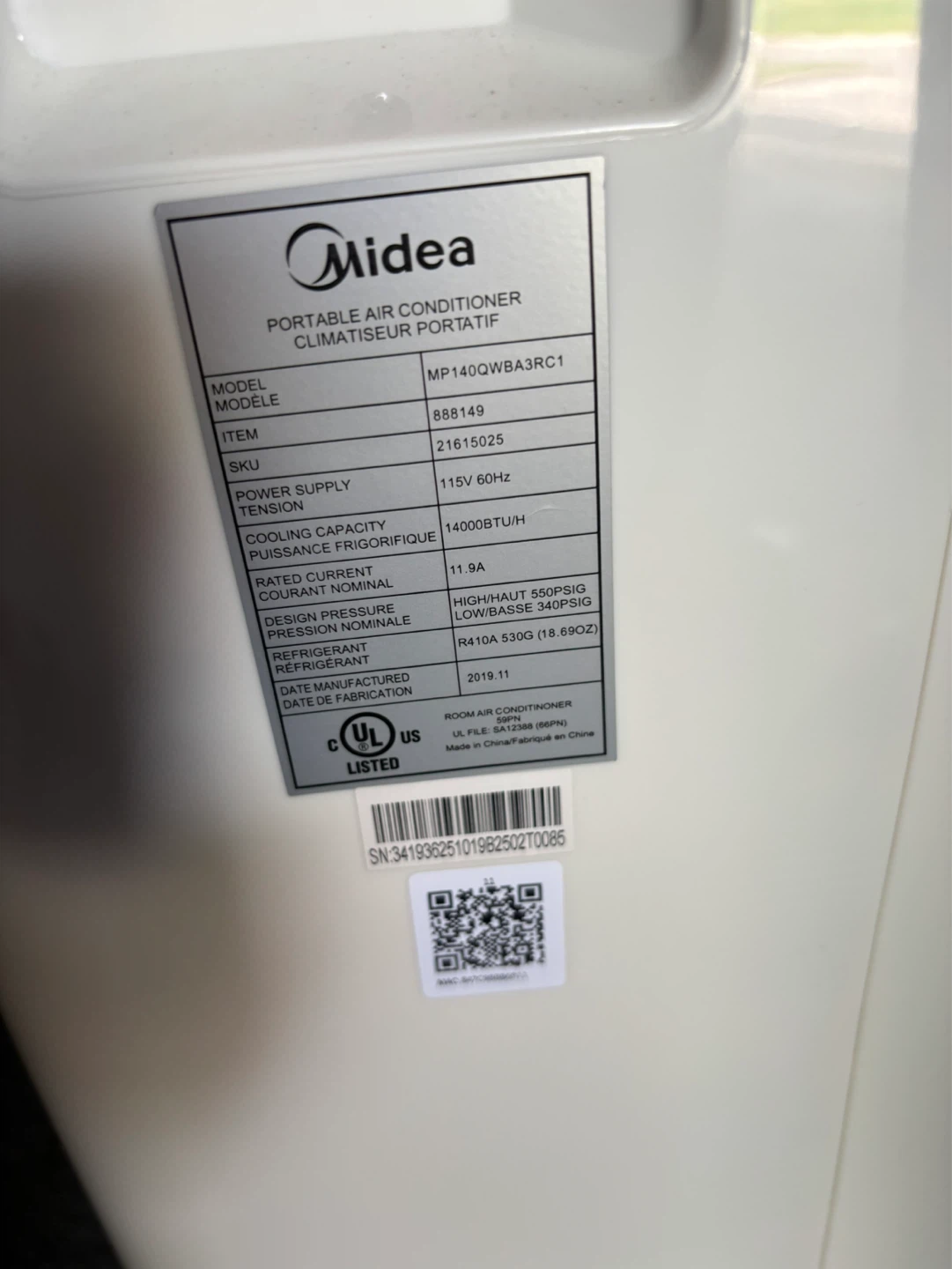 Midea Portable Air Conditioner MP140QWBA3RC1 - photo 5