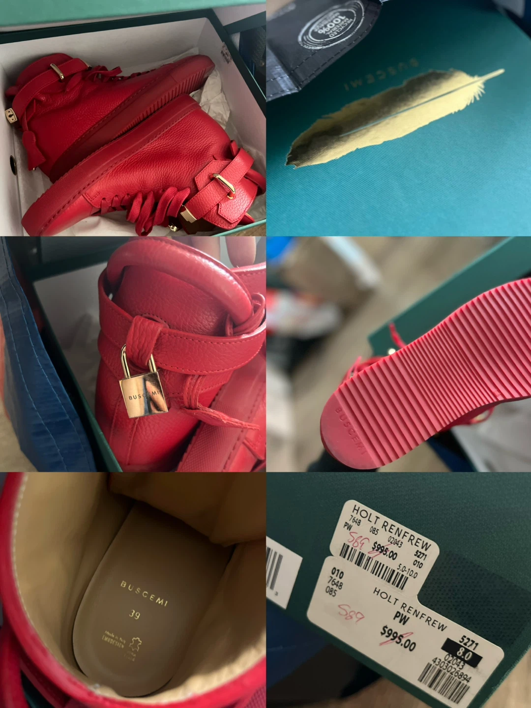 New Buscemi 100mm High Top Sneakers Red Leather Size 39 - photo 2