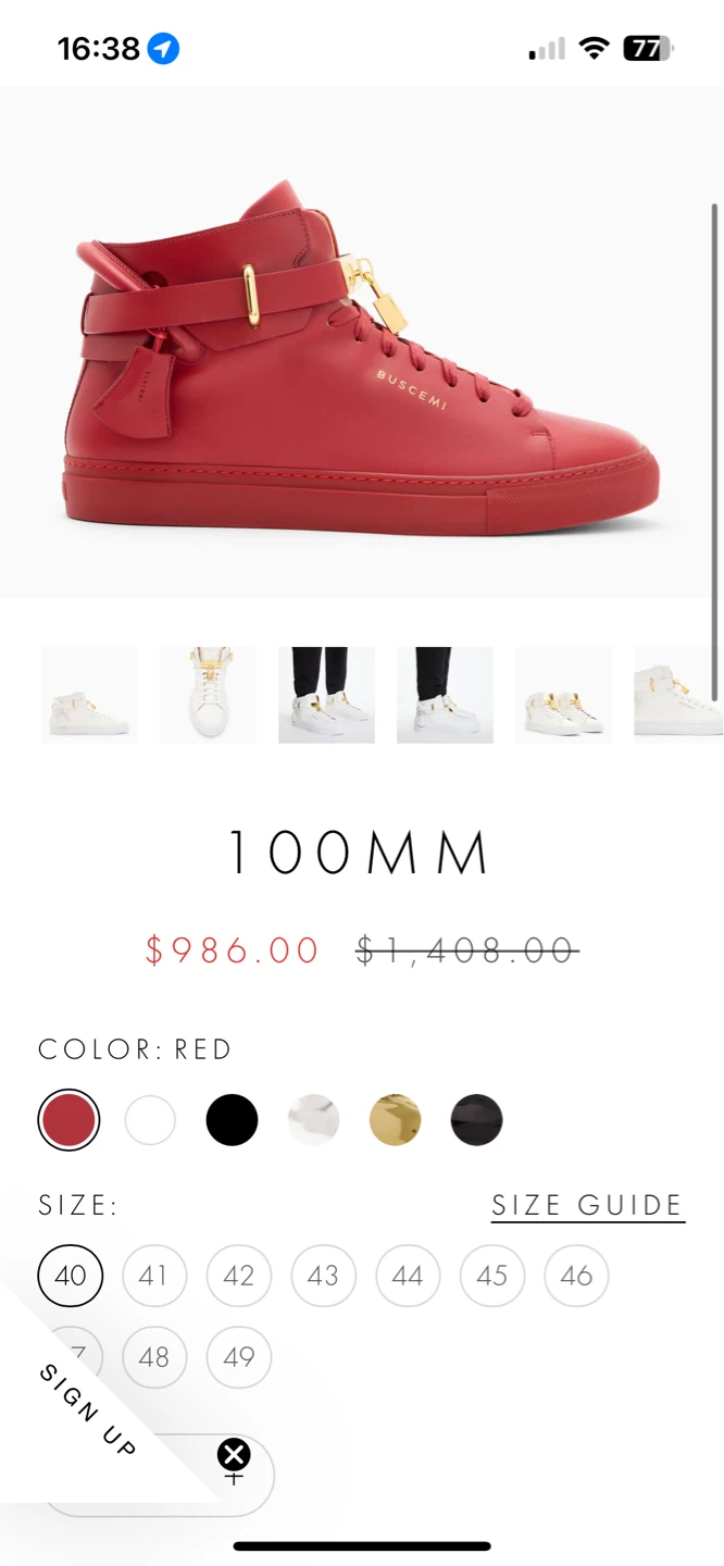 New Buscemi 100mm High Top Sneakers Red Leather Size 39 - photo 3