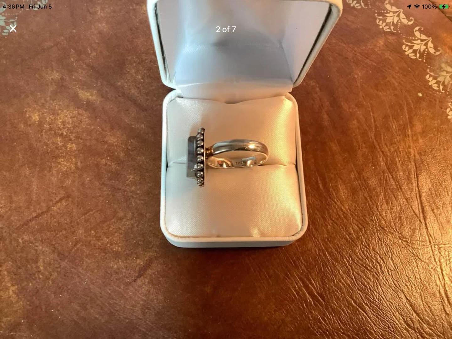 Vtg 925 Sterling Silver Ladies Ring with a Agate Stone 🐞 - photo 2
