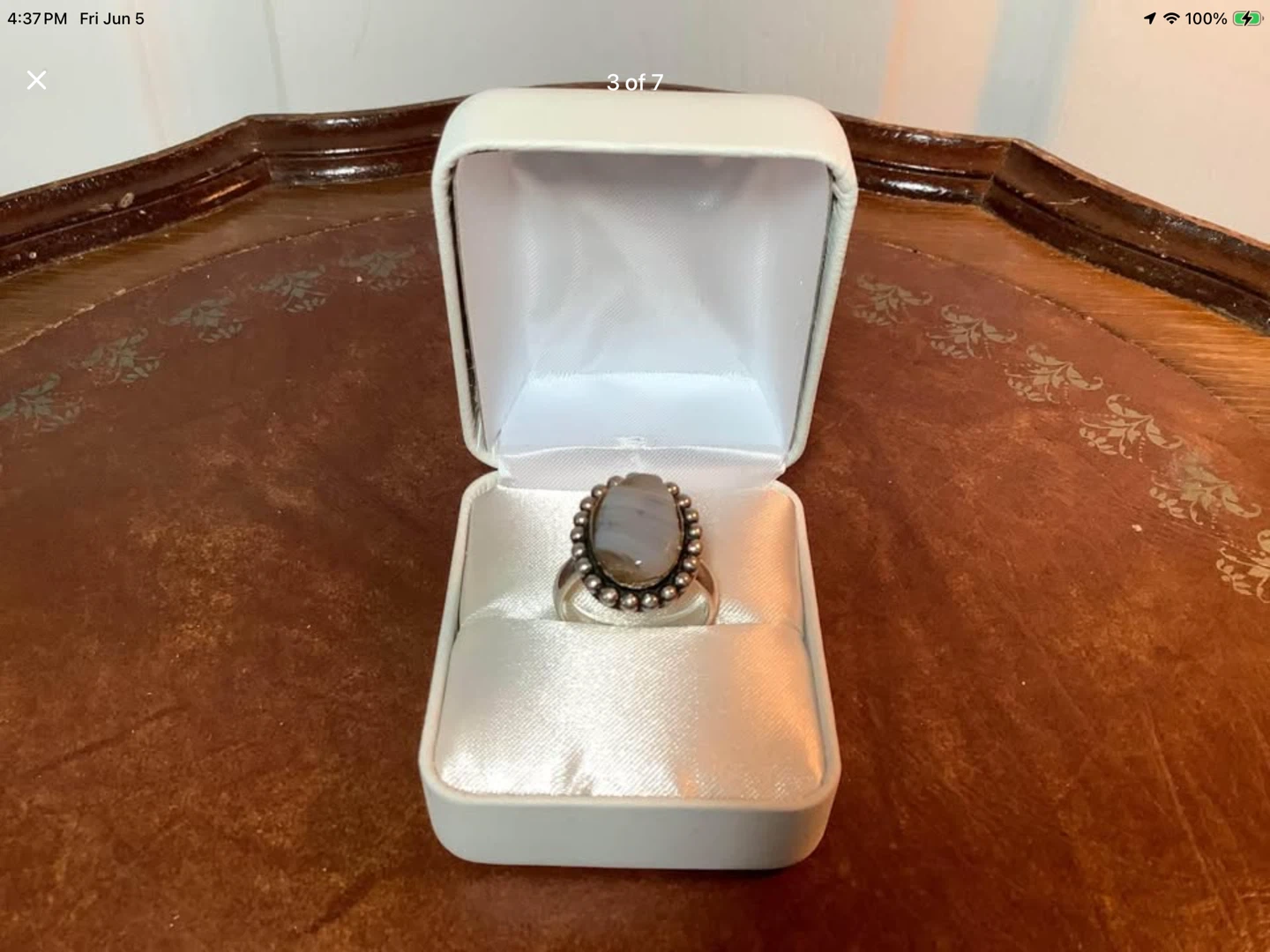 Vtg 925 Sterling Silver Ladies Ring with a Agate Stone 🐞 - photo 3