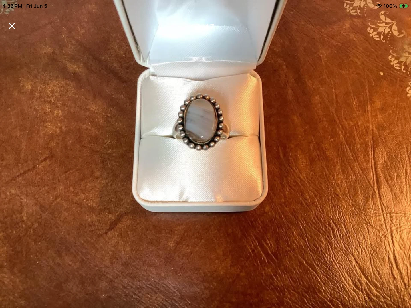 Vtg 925 Sterling Silver Ladies Ring with a Agate Stone 🐞