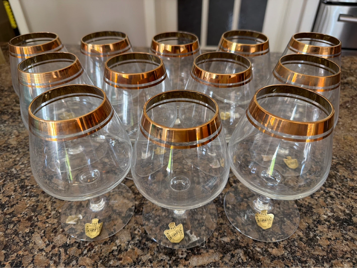 12  Vintage Belfor Crystal Brandy glasses Made in Czechoslovakia