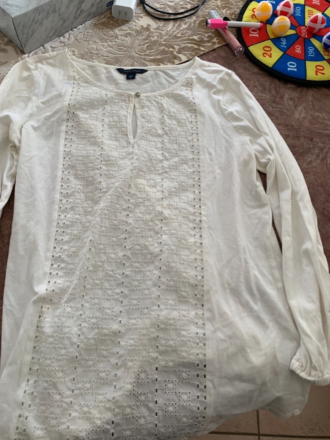 Tommy Hilfiger White Eyelet Long Sleeve Top - photo 3