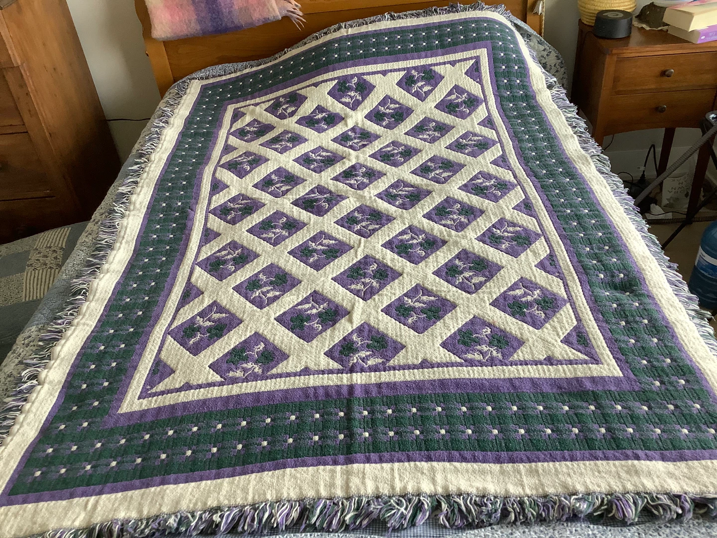 Vintage Hand Crafted Fringed Wool Throw/Blanket 🐞 - photo 5