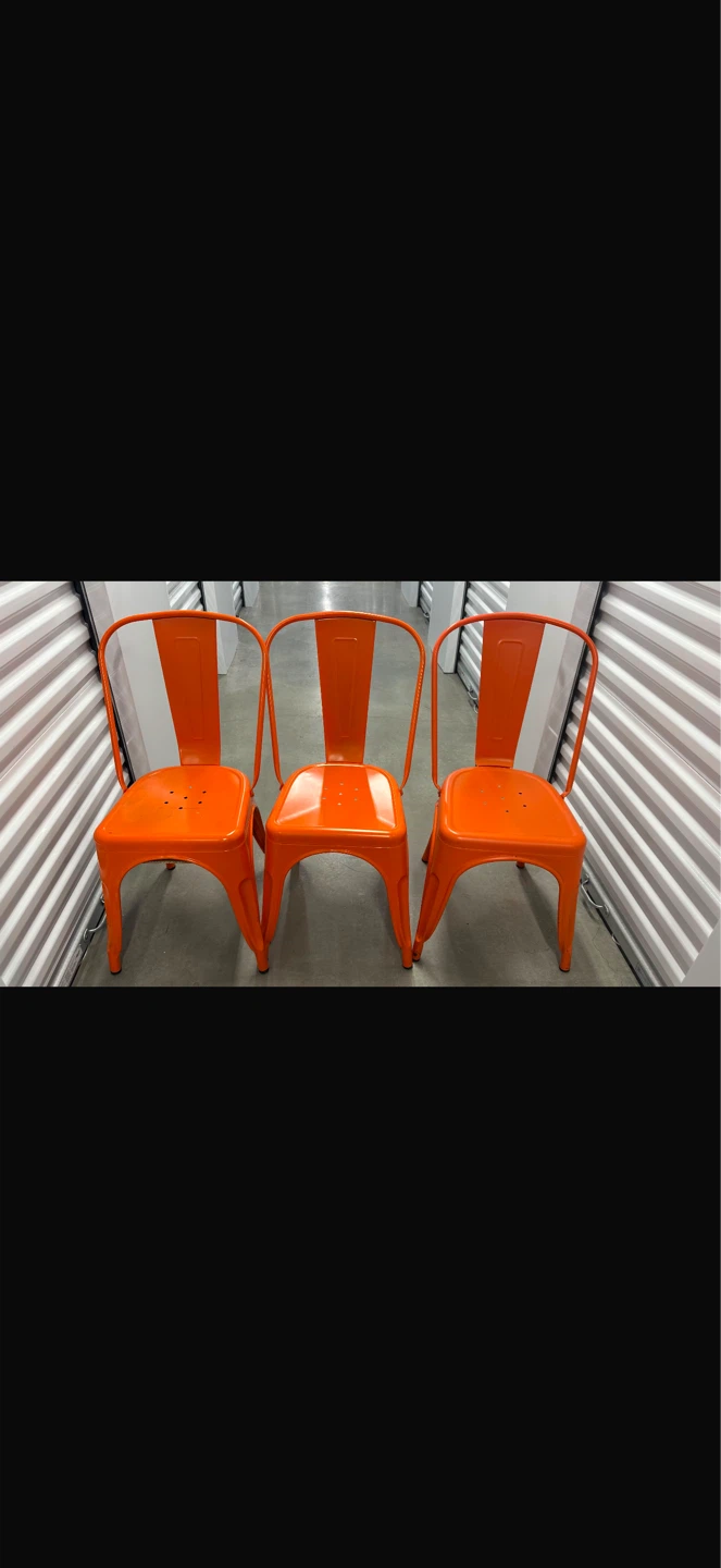 Set of 3 Orange Metal Tolix Style Dining Chairs - photo 3