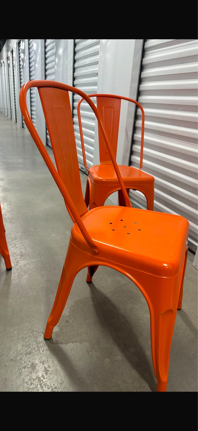 Set of 3 Orange Metal Tolix Style Dining Chairs