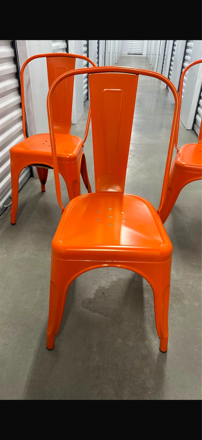 Set of 3 Orange Metal Tolix Style Dining Chairs - photo 2