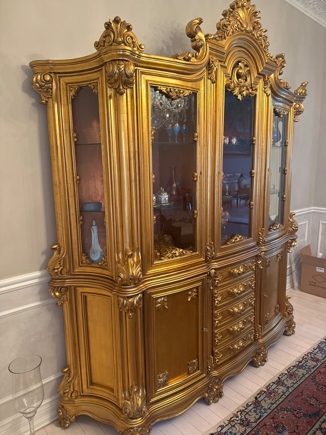 Ornate Gold Display Cabinet with Drawers - photo 2