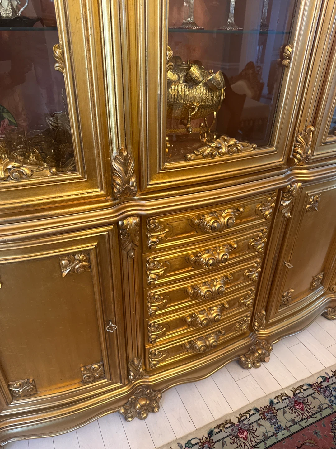 Ornate Gold Display Cabinet with Drawers - photo 4
