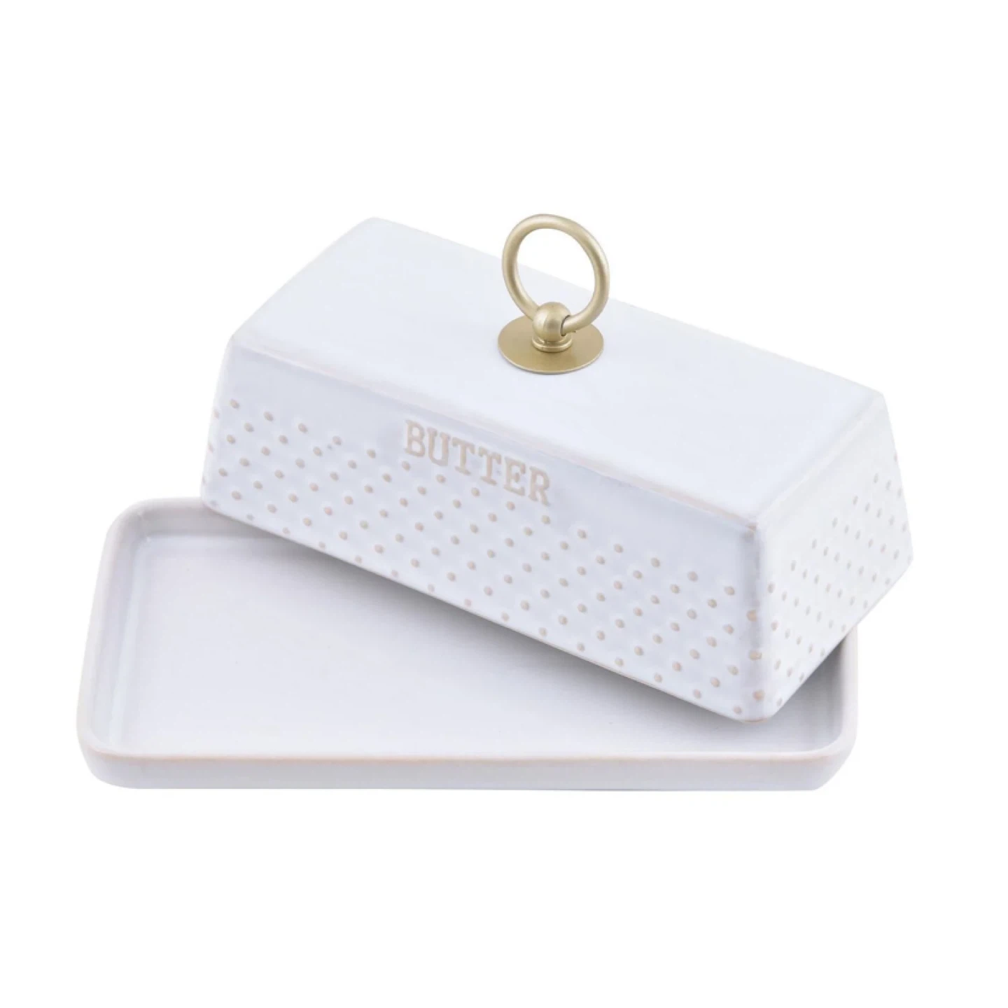 White Butter Dish with Gold Handle