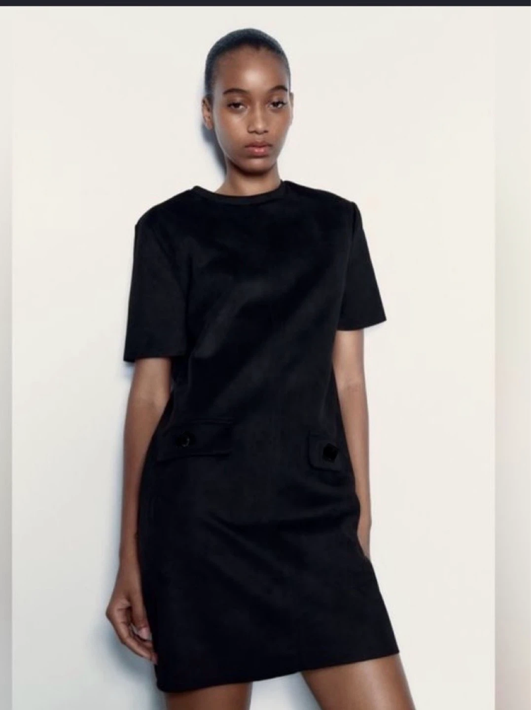 ZARA Basic XS Faux Suede Dress Black mini for work or casual