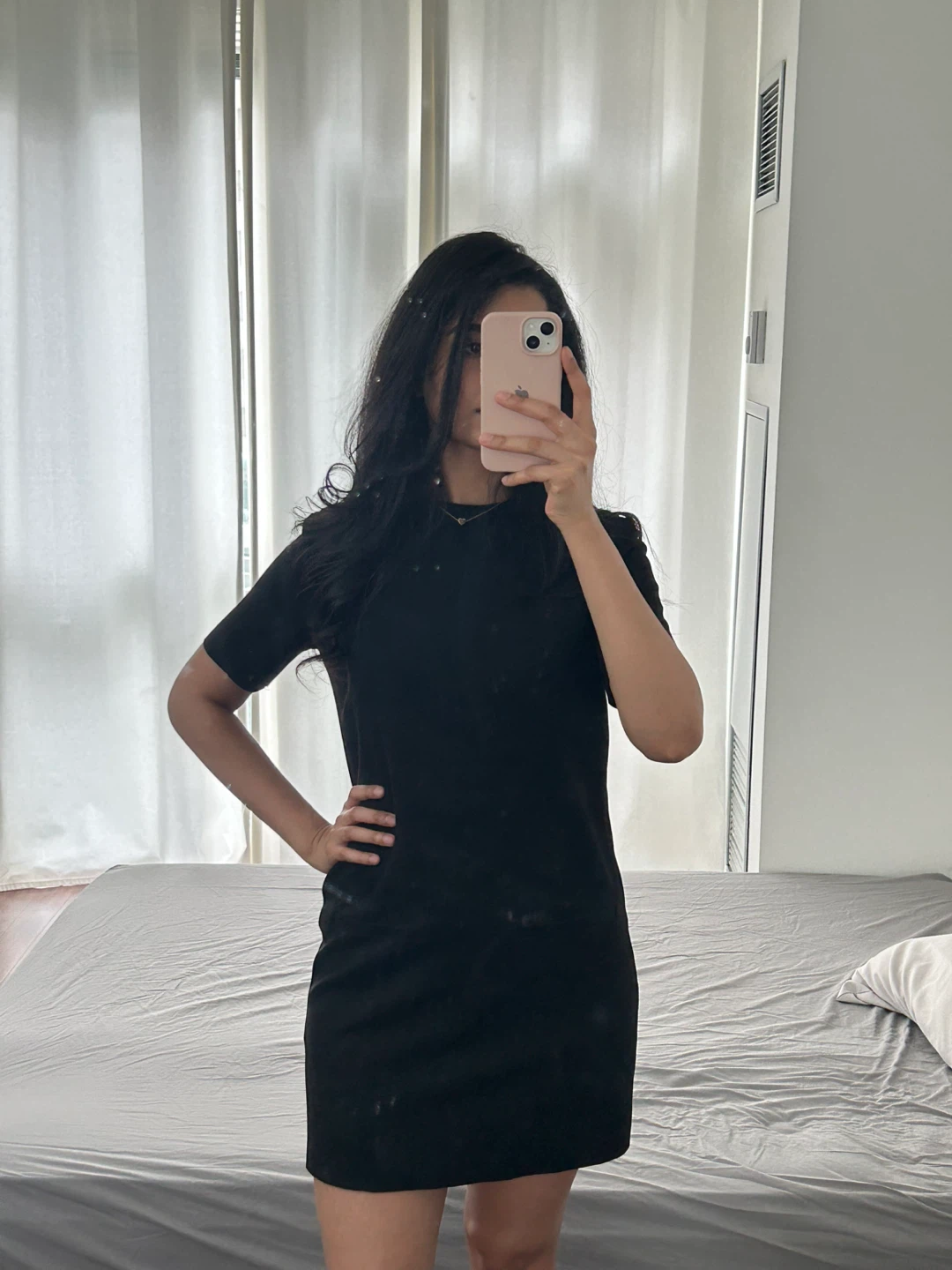 ZARA Basic XS Faux Suede Dress Black mini for work or casual - photo 2