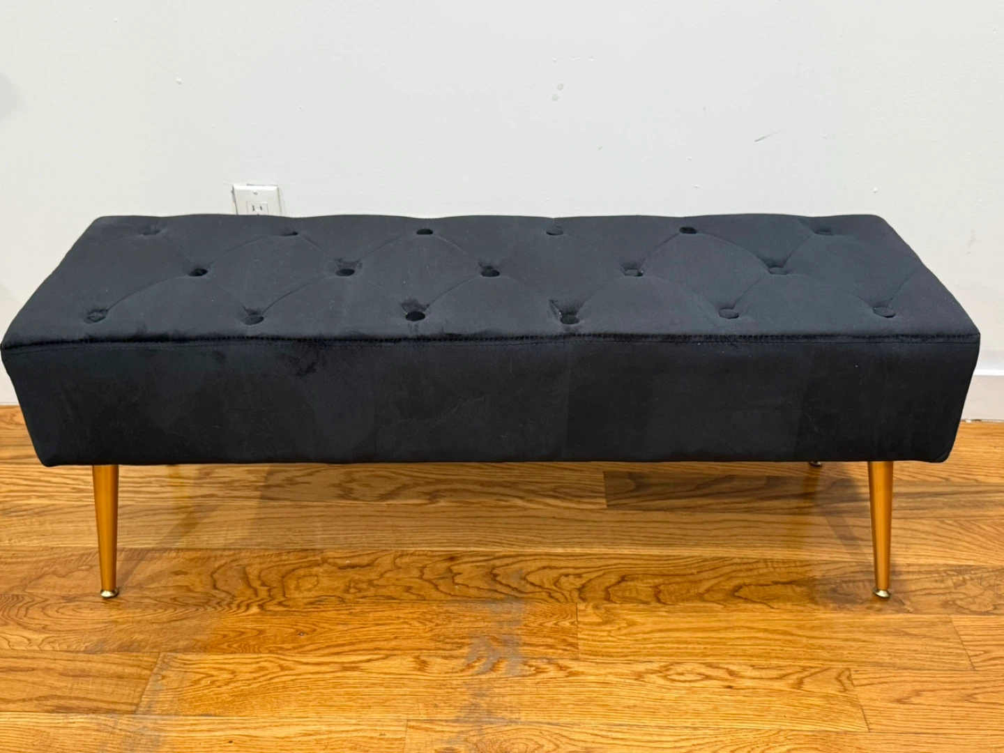 Black Velvet Tufted Bench