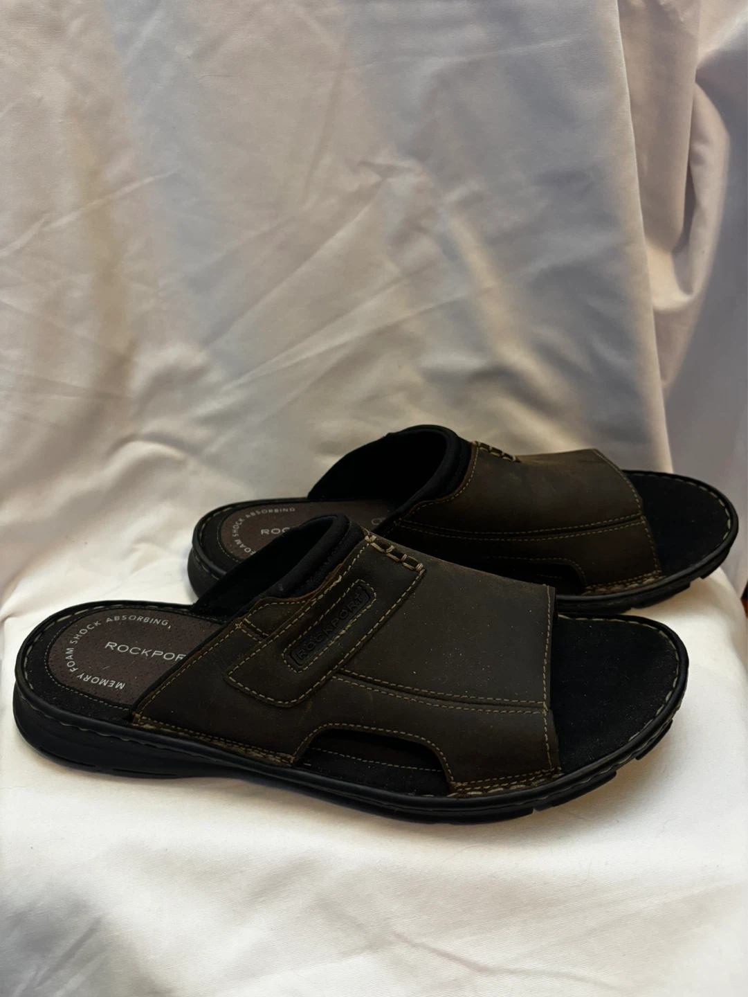Rockport Men's Brown Leather Slip-On Sandals Size 10