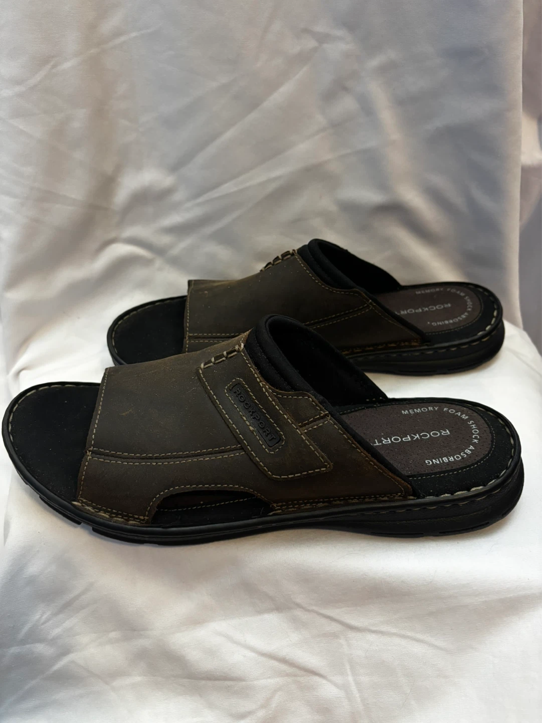 Rockport Men's Brown Leather Slip-On Sandals Size 10 - photo 3