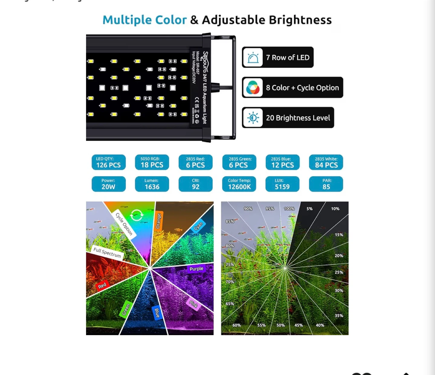 LED Aquarium Light, Adjustable Mount for Freshwater Plant Growth - photo 5