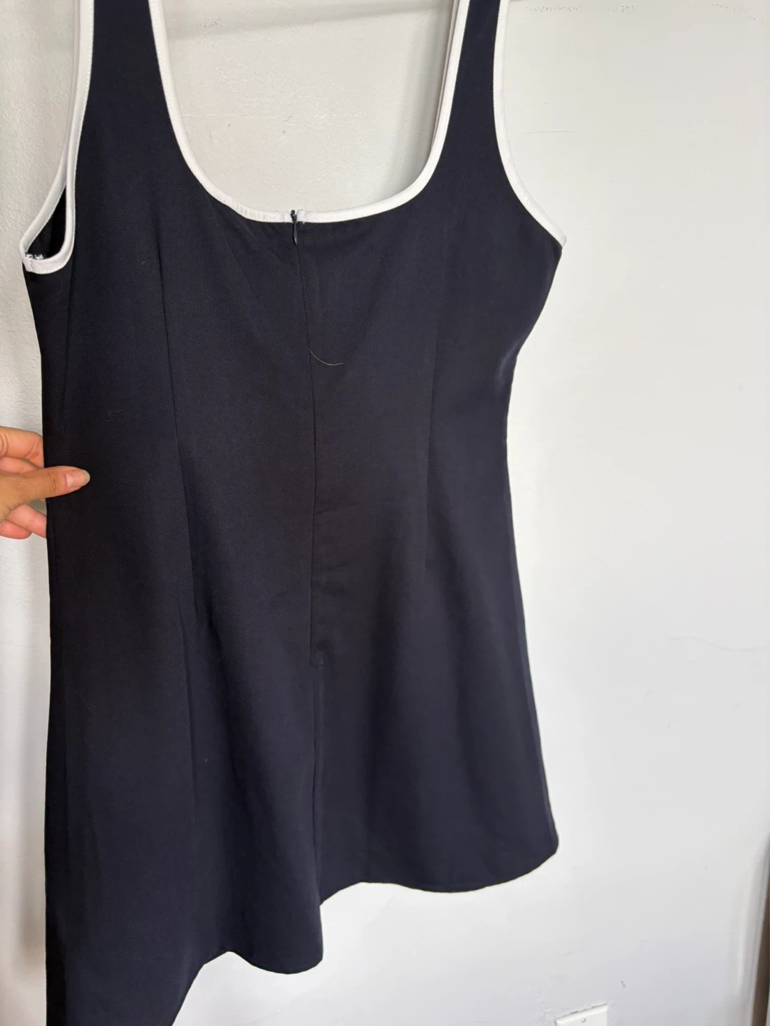 Motel Navy Mini Dress with White Trim and Bows - Size L - photo 4