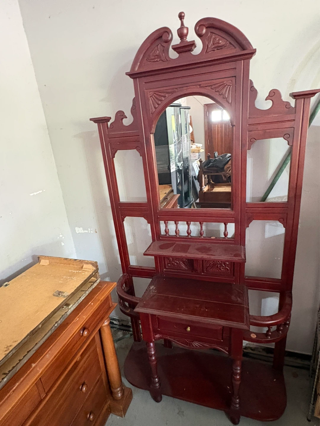 Vintage Hall Tree with Mirror